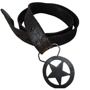 Vtg Western Leather BELT sz 46 Texas Star Belt Buckle Brown Silver